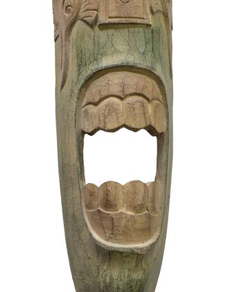 Domorodá maska z balzového dřeva, zelená patina, 22x151cm