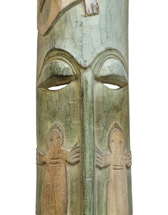 Domorodá maska z balzového dřeva, zelená patina, 22x150cm