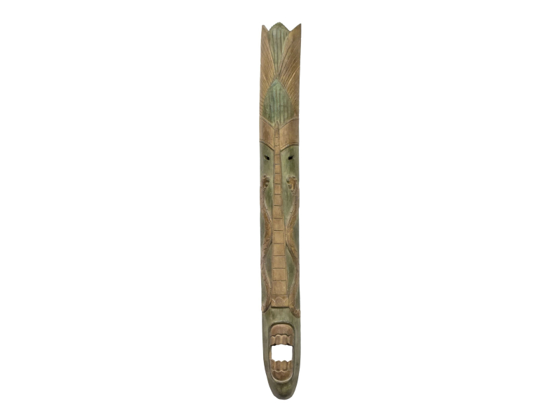 Domorodá maska z balzového dřeva, zelená patina, 203cm