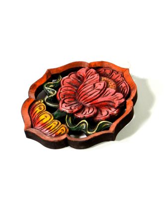 Astamangal symbol, lotosový květ, malované vyřezávané dřevo, 20cm