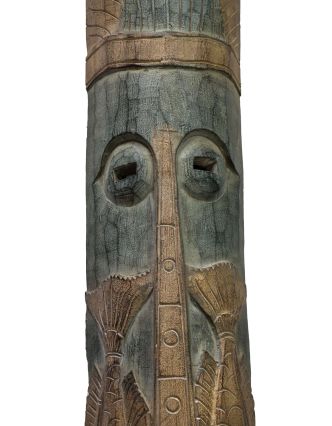 Domorodá maska z balzového dřeva, zelená patina, 202cm