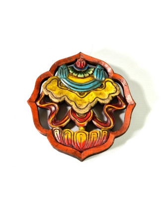Astamangal symbol, slunečník, malované vyřezávané dřevo, 20cm
