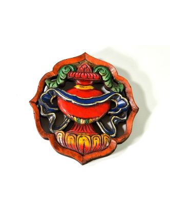 Astamangal symbol, váza, malované vyřezávané dřevo, 20cm