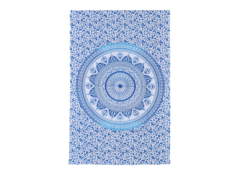 Přehoz na postel, bílo-modrý, Mandala 200x130cm
