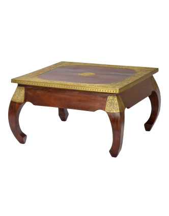 Konferenční stolek z palisandru, zdobený mosazným kováním, 76x76x45cm