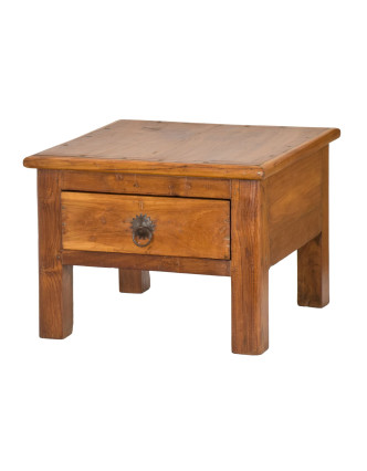 Starý kupecký stolek se šuplíkem z teakového dřeva, 40x40x30cm