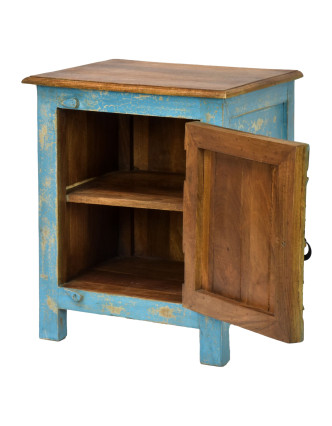 Noční stolek z mangového dřeva, tyrkysová patina, 51x38x60cm