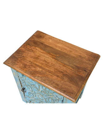 Noční stolek z mangového dřeva, tyrkysová patina, 51x38x60cm