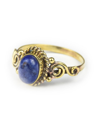 Prsten s polodrahokamem, lapis lazuli 8mm, zdobený, spirála, postříbřený (10µm)