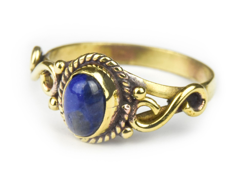 Prsten s polodrahokamem, lapis lazuli 8mm, zdobený, nekonečno, postříbřený(10µm)