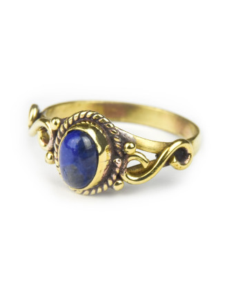 Prsten s polodrahokamem, lapis lazuli 8mm, zdobený, nekonečno, postříbřený(10µm)