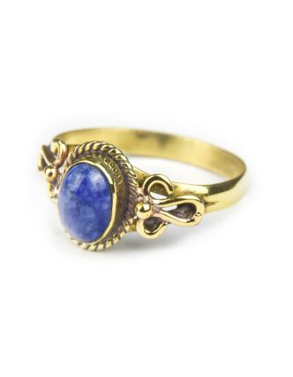 Prsten s polodrahokamem, lapis lazuli 8mm, zdobený, postříbřený (10µm)