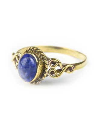 Prsten s polodrahokamem, lapis lazuli 8mm, oválný, zdobený, postříbřený (10µm)