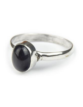 Prsten s polodrahokamem, černý onyx 9mm, postříbřený (10µm)