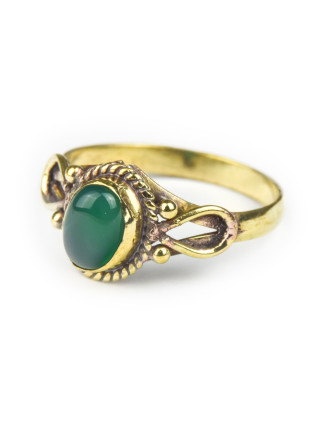 Prsten s polodrahokamem, zelený onyx 8mm, zdobený, postříbřený (10µm)