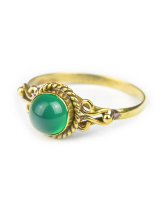 Prsten s polodrahokamem, zelený onyx 6mm, kulatý, zdobený, postříbřený (10µm)