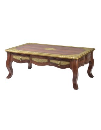 Konferenční stolek z palisandrového dřeva, mosazné kování, 120x70x45cm