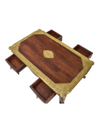 Konferenční stolek z palisandrového dřeva, mosazné kování, 120x70x45cm