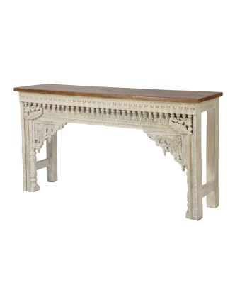 Konzolový stolek z mangového dřeva, bílá patina, 150x38x79cm