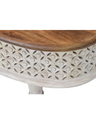 Oválný stolek z mangového dřeva, ručně vyřezávaný, 106x58x41cm