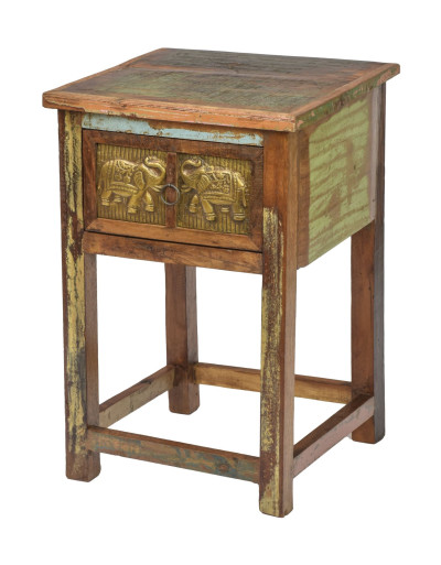 Noční stolek v Goa stylu, šuplík s reliéfy slonů, 40x40x60cm