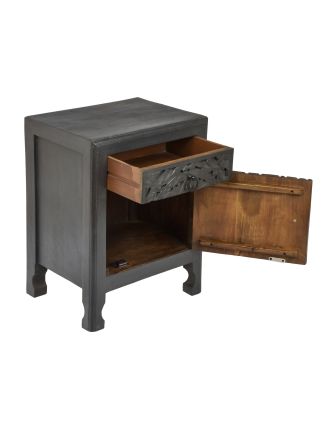 Noční stolek z mangového dřeva, černá patina, 45x34x60cm