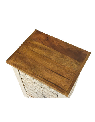 Noční stolek vyrobený z mangového dřeva, ručně vyřezávaný, 45x35x70cm