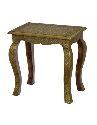 Stolička z palisandrového dřeva, mosazné kování, 48x33x49cm