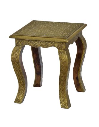 Stolička z palisandrového dřeva, mosazné kování, 33x33x39cm