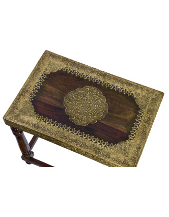 Stolička z palisandrového dřeva, mosazné kování, 45x30x45cm