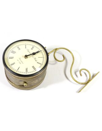 Oboustranné závěsné hodiny, zlatá, květinový motiv, zdobený mosazný plech, 18cm