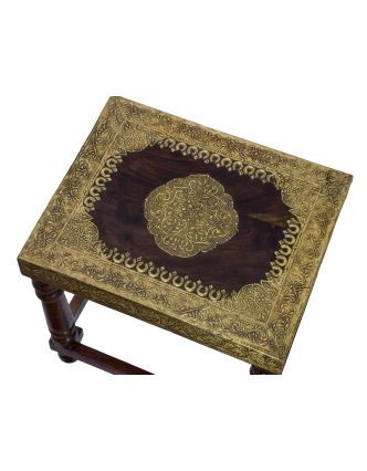Stolička z palisandrového dřeva, mosazné kování, 35x28x37cm