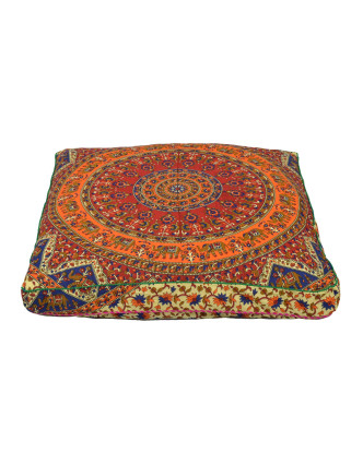 Meditační polštář, čtverec, 85x15cm, barevná mandala, sloni