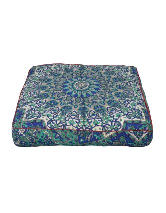 Meditační polštář, čtverec, 85x15cm, zeleno-modro-šedá mandala