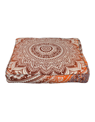 Meditační polštář, čtverec, 85x15cm, oranžovo-vínovo-bílá velká mandala