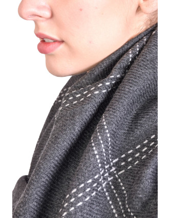 Luxusní šál z jemné vlny, tmavě šedý, prošívaný, 75x204cm