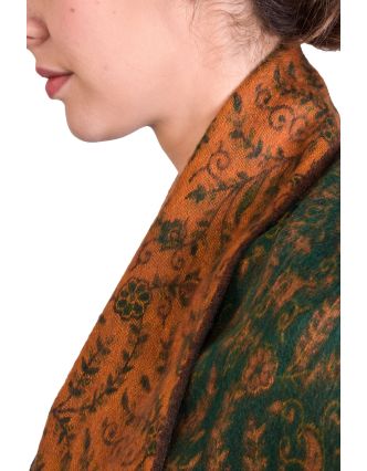 Velký zimní šál se vzorem paisley, zeleno-oranžový, 210x101cm