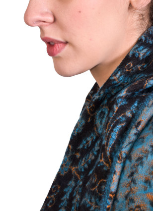 Velký zimní šál se vzorem paisley, tmavě modro-tyrkysový, 208x100cm
