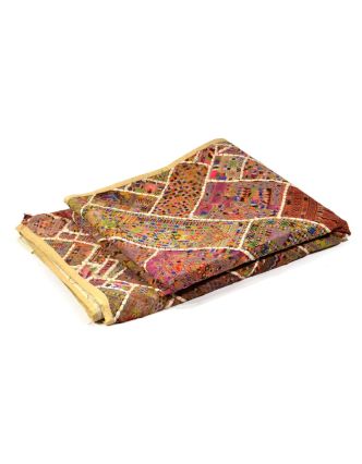 Béžový patchworkový přehoz z Rajastanu, ruční práce, 180x240cm