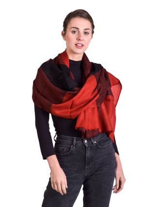 Luxusní šál z kašmírové vlny, červeno-černý, 78x200cm