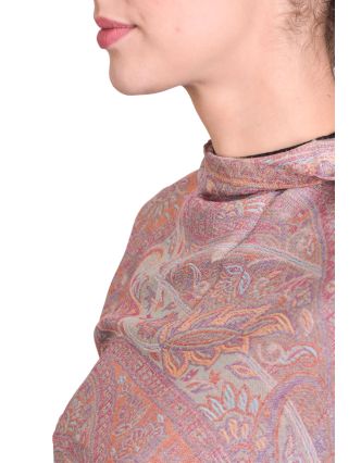 Luxusní šál z kašmírové vlny, barevný paisley vzor, béžový, 73x194cm