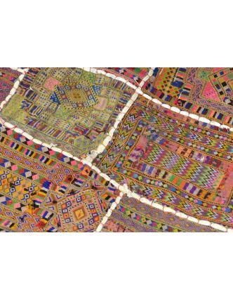 Béžový patchworkový přehoz z Rajastanu, ruční práce, 180x240cm