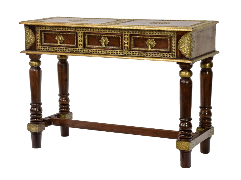 Konzolový stolek z palisandrového dřeva a kováním, 3 šuplíky, 121x45x85cm
