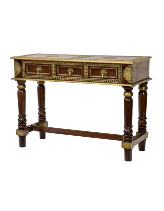Konzolový stolek z palisandrového dřeva a kováním, 3 šuplíky, 121x45x85cm