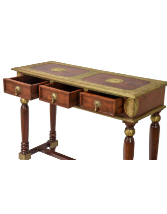 Konzolový stolek z palisandrového dřeva a kováním, 3 šuplíky, 107x40x81cm