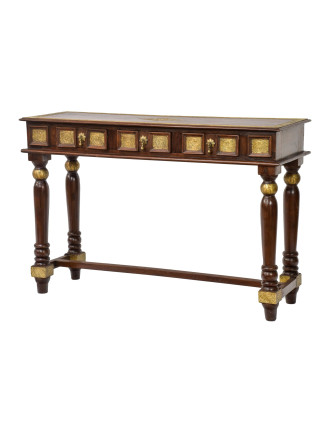Konzolový stolek z palisandrového dřeva s kováním, 3 šuplíky, 121x40x80cm