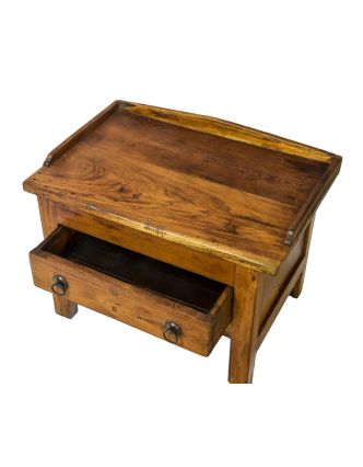 Starý kupecký stolek se šuplíkem z teakového dřeva, 58x38x44cm