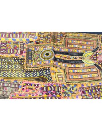 Písková patchworková tapiserie z Rajastanu, ruční práce, vyšívaná, 100x160cm