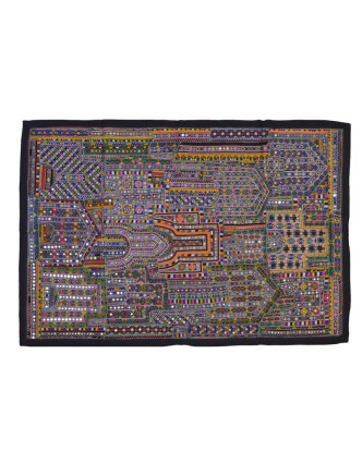 Multibarevná patchworková tapiserie z Rajastanu, ruční práce, 100x160cm