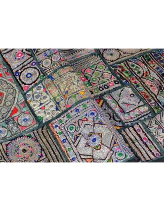 Stříbrná patchworková tapiserie z Rajastanu, ruční práce, 100x160cm